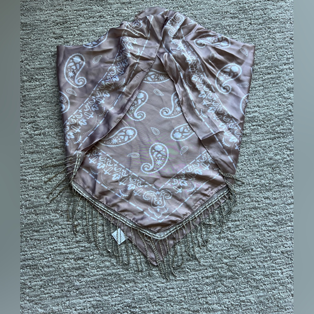 Altar'd State peach and White Paisley Fringe Scarf